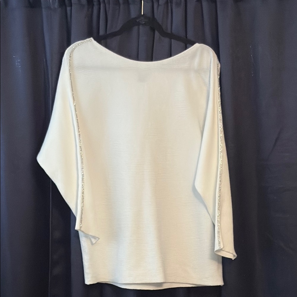 Elegant White Blouse with Silver Rhinestone Accents